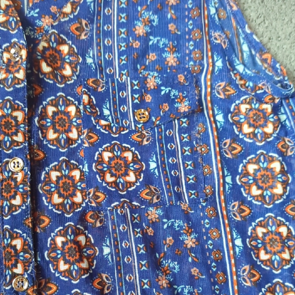 Bohemian Floral Sleeveless Blue Stretch Top - Picture 5 of 16